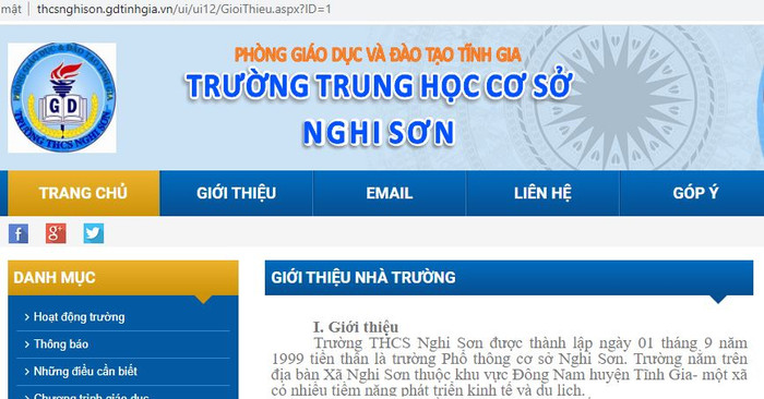 Ảnh chụp màn hình website Trường trung học cơ sở Nghi Sơn, xã Nghi Sơn huyện Tĩnh Gia tỉnh Thanh Hóa. Ảnh chụp màn hình website Trường trung học cơ sở Nghi Sơn, xã Nghi Sơn huyện Tĩnh Gia tỉnh Thanh Hóa.