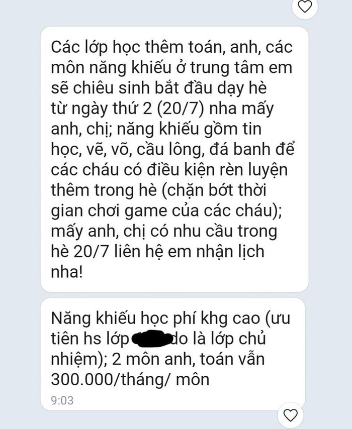 Hình ảnh chụp từ zalo mà giáo viên đã &quot;nhắn nhủ&quot; với phụ huynh (Ảnh: Kim Oanh)