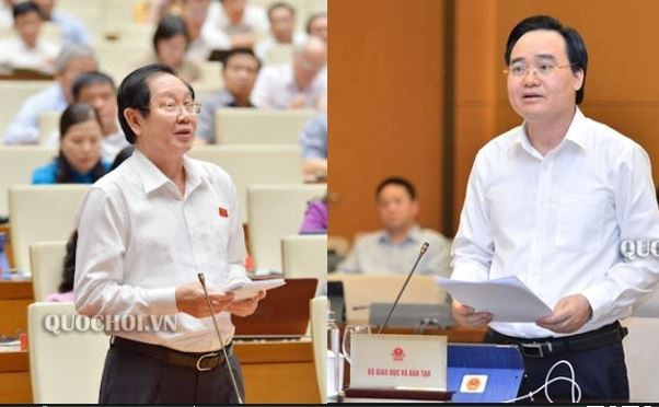 Bộ trưởng Bộ Nội vụ Lê Vĩnh Tân, Bộ trưởng Bộ Giáo dục và Đào tạo Phùng Xuân Nhạ phát biểu trước Quốc hội, ảnh: quochoi.vn. Bộ trưởng Bộ Nội vụ Lê Vĩnh Tân, Bộ trưởng Bộ Giáo dục và Đào tạo Phùng Xuân Nhạ phát biểu trước Quốc hội, ảnh: quochoi.vn.