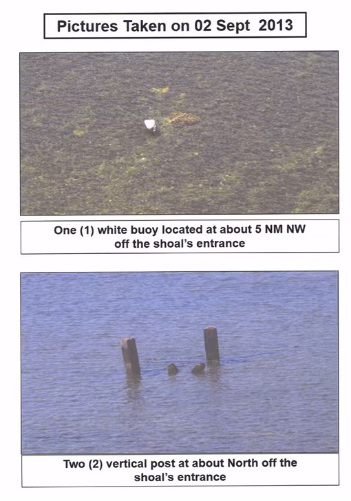 2 cọc bê tông được thả ngay cửa ngõ phía Bắc vào đầm phá bãi cạn Scarborouhg. 2 cọc bê tông được thả ngay cửa ngõ phía Bắc vào đầm phá bãi cạn Scarborouhg.