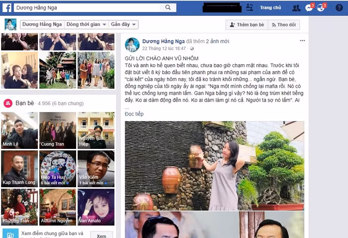 Dòng trạng thái mà bà Dương Hằng Nga cho rằng mình chiến thắng Vũ "nhôm" (Ảnh chụp màn hình trang facebook).