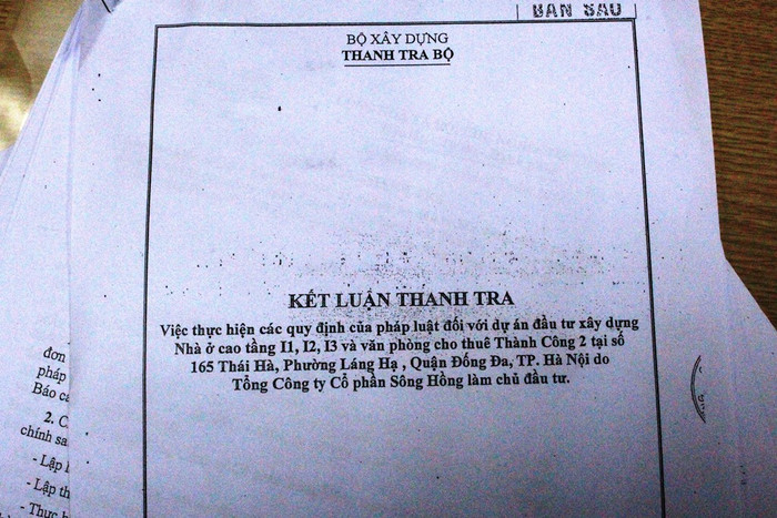 Thanh tra Bộ Xây dựng đã chỉ ra hàng loạt sai phạm của dự án 165 Thái Hà (Ảnh: LC) Thanh tra Bộ Xây dựng đã chỉ ra hàng loạt sai phạm của dự án 165 Thái Hà (Ảnh: LC)