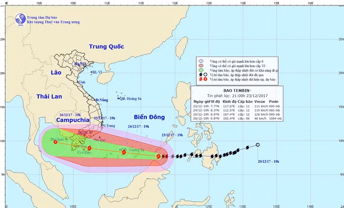 Hình ảnh dự báo đường đi của cơn bão số 16 (Ảnh: Trung tâm khí tương thủy văn)