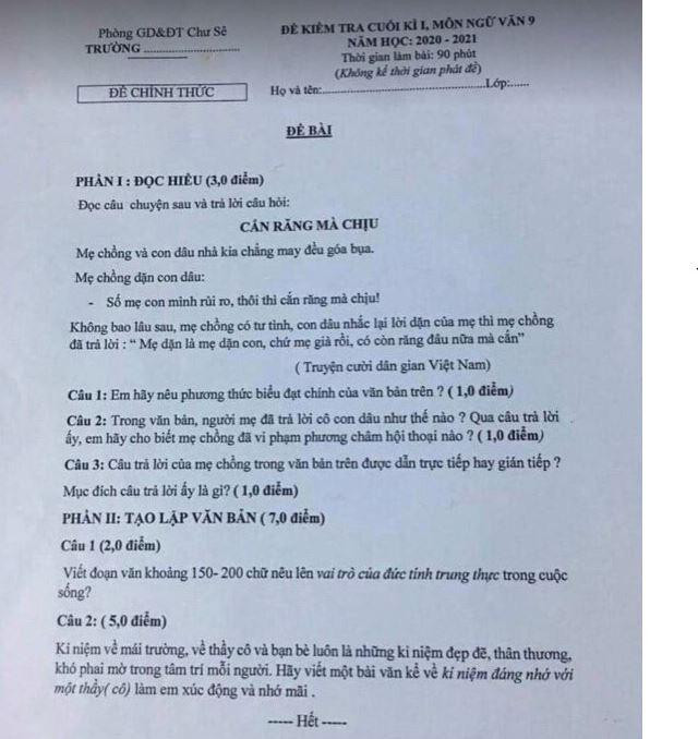 Ảnh chụp đề thi học sinh giỏi văn huyện Chư Sê, tỉnh Gia Lai năm 2020 gây tranh cãi. Ảnh chụp đề thi học sinh giỏi văn huyện Chư Sê, tỉnh Gia Lai năm 2020 gây tranh cãi.