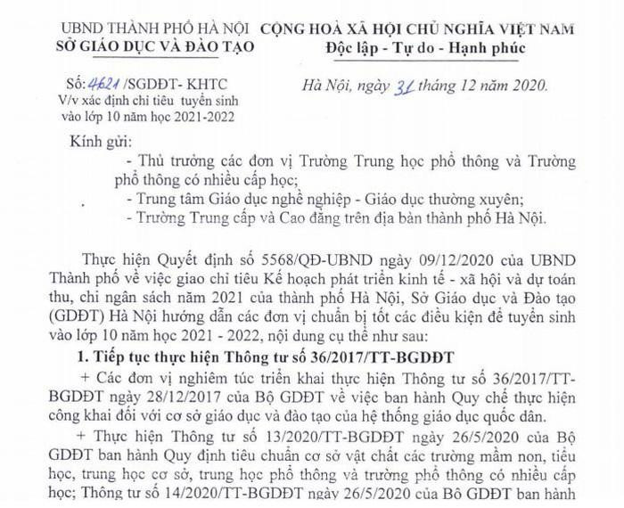 Văn bản chỉ đạo của Sở Giáo dục và Đào tạo Hà Nội