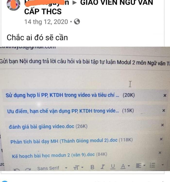 Bảng giá tài liệu trao đổi công khai trên trang facebook giáo viên (Ảnh chụp màn hình)