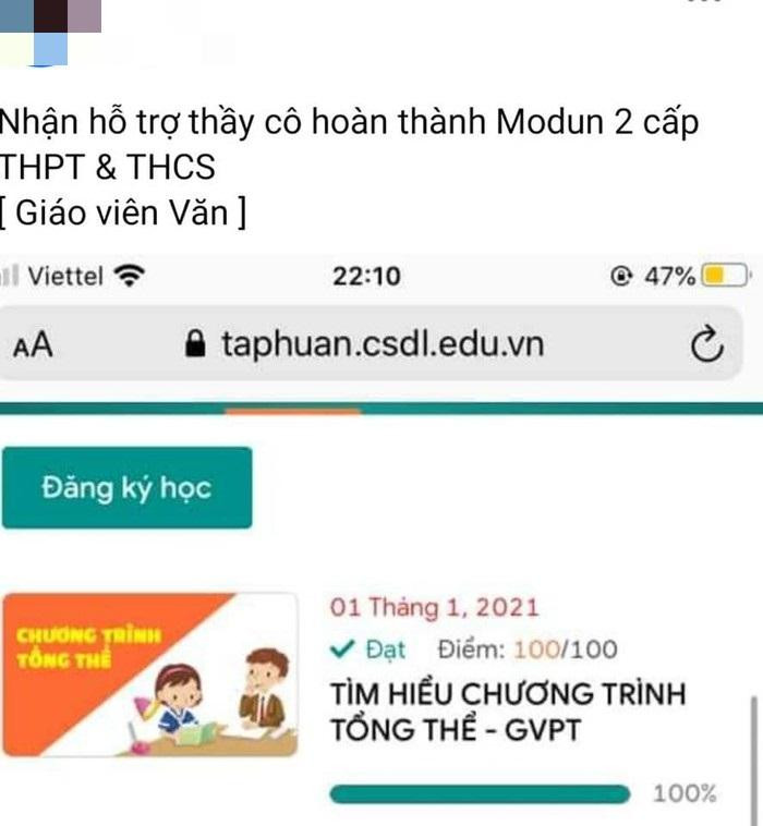 Dịch vụ "hỗ trợ" giáo viên tập huấn (Ảnh chụp từ màn hình)