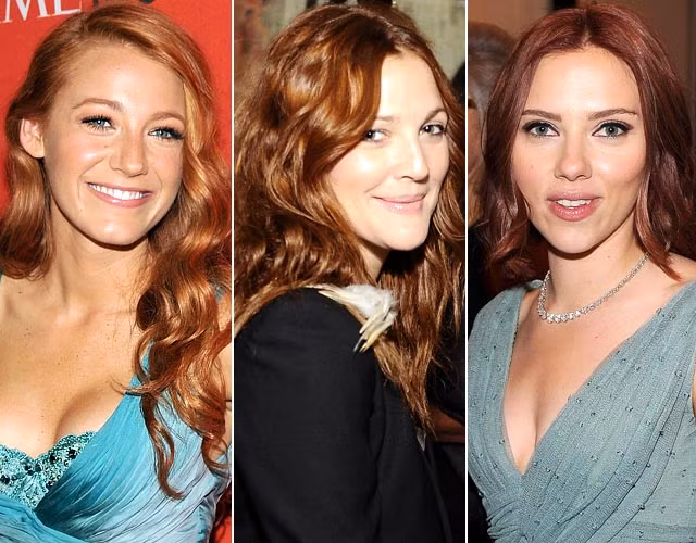 Những kiều nữ tóc vàng Blake Lively, Drew Barrymore và Scarlett Johansson cùng chuyển sang tông màu đỏ để thay đổi hình ảnh của họ.