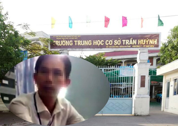 Trường Trung học cơ sở Trần Huỳnh và thầy Huỳnh Văn Khánh (ảnh nhỏ). (Ảnh: H.L) Trường Trung học cơ sở Trần Huỳnh và thầy Huỳnh Văn Khánh (ảnh nhỏ). (Ảnh: H.L)