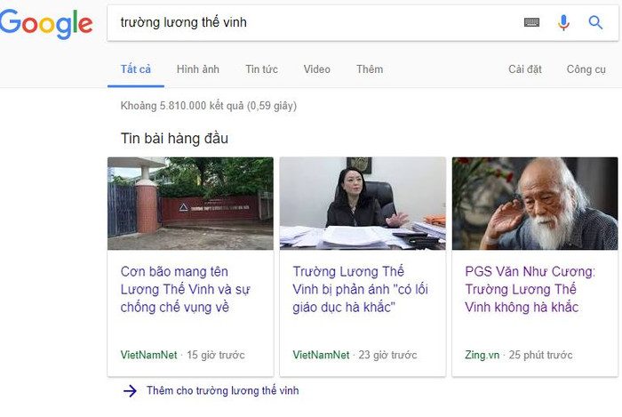 Câu chuyện giáo dục trở thành "sự kiện truyền thông", ảnh chụp màn hình Tin tức Gooogle. Câu chuyện giáo dục trở thành "sự kiện truyền thông", ảnh chụp màn hình Tin tức Gooogle.