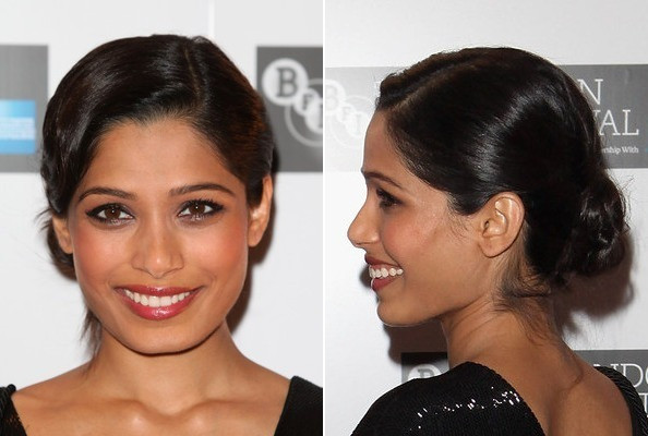 Freida Pinto búi tóc rất đơn giản và nhanh chóng khi đi dự tiệc. Freida Pinto búi tóc rất đơn giản và nhanh chóng khi đi dự tiệc.