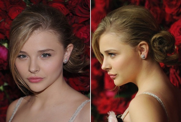 Chloe Moretz bỗng nữ tính và trưởng thành hơn với kiểu tóc búi lệch gợi cảm này.