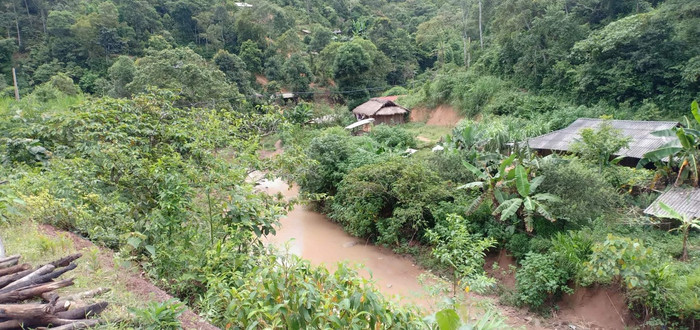 Đường vào giờ chỉ là một con suối đục ngàu