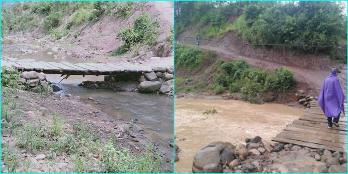 Con đường vào điểm trường trước và sau 1 cơn mưa.