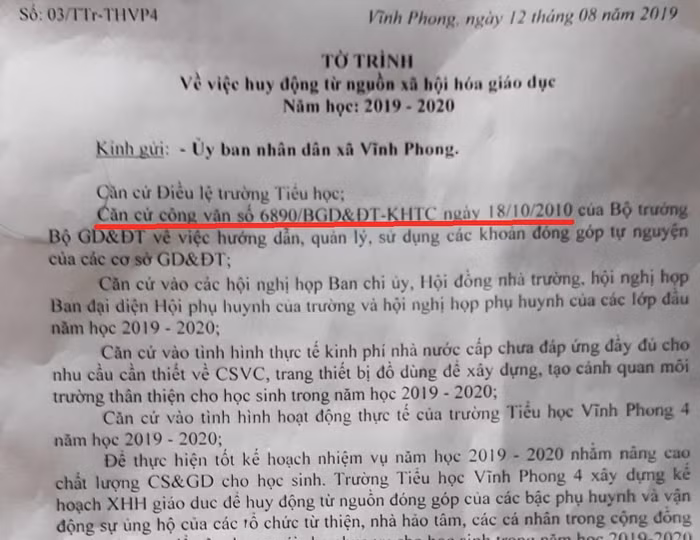 Trả lại tiền xã hội hóa, Hiệu trưởng Tiểu học Vĩnh Phong 4 chỉ mắc lỗi văn bản?