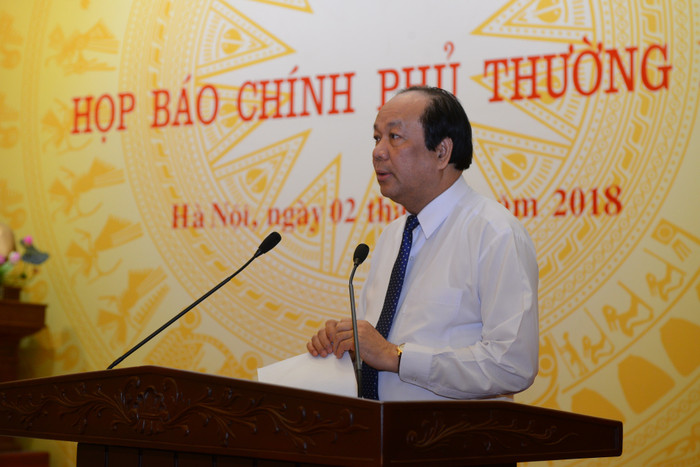 Bộ trưởng Mai Tiến Dũng chủ trì cuộc họp báo. Ảnh: vgp. Bộ trưởng Mai Tiến Dũng chủ trì cuộc họp báo. Ảnh: vgp.