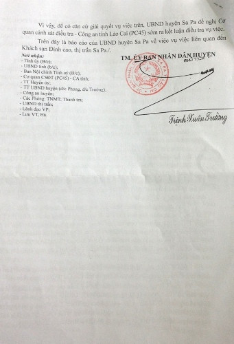 Báo cáo có nhiều nội dung không đúng của UBND huyện Sa Pa.