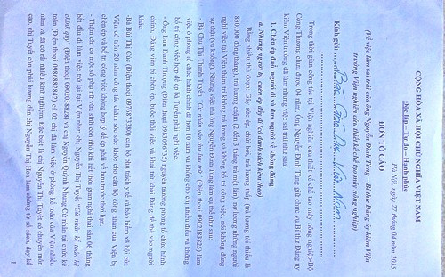 Đơn thư của cán bộ nhân viên Viện Nghiên cứu thiết kế chế tạo máy nông nghiệp gửi đến Báo điện tử Giáo dục Việt Nam.