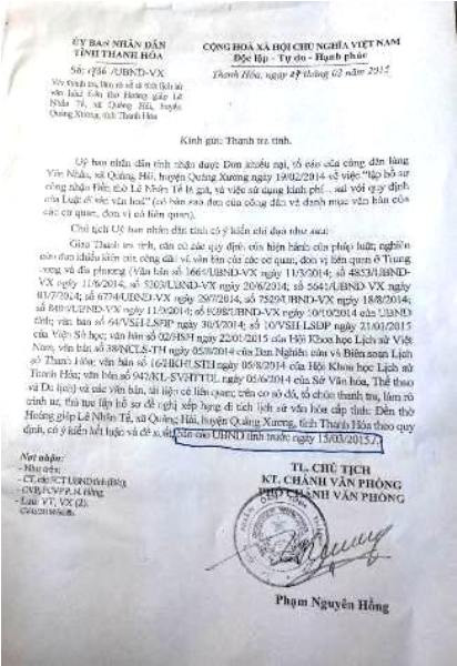 Không tin vào cơ quan chuyên môn, UBND tỉnh Thanh Hóa có văn bản yêu cầu Thanh tra tỉnh vào cuộc kể từ tháng 2/2015.