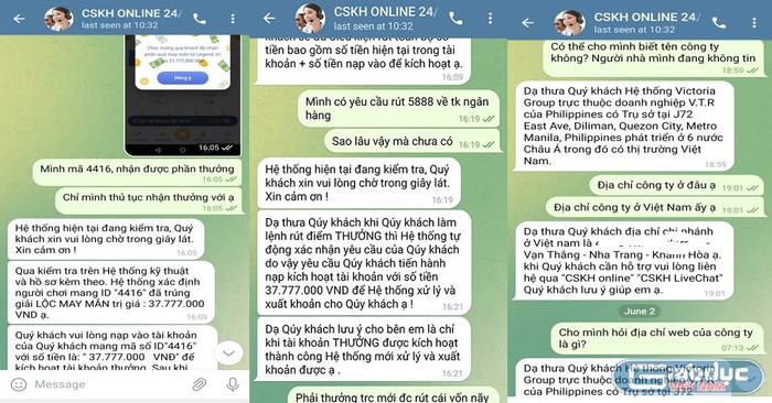 Khi nhận được thông báo trúng thưởng số tiền lớn, chị Hương đã trao đổi với bộ phận chăm sóc khách hàng và có hỏi thông tin, địa chỉ công ty để kiểm chứng. (Ảnh: NVCC)