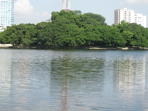 Mặt hồ gợn sóng.