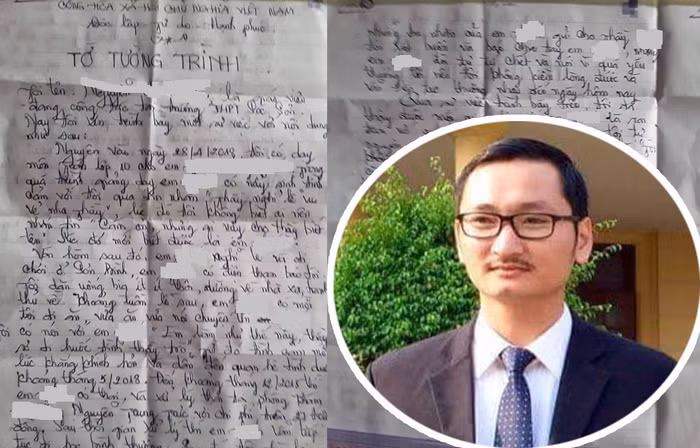 Luật sư Lê Ngọc Luân (ảnh nhỏ) và tờ tường trình của thầy giáo làm nữ sinh có thai. (Ảnh: H.L)