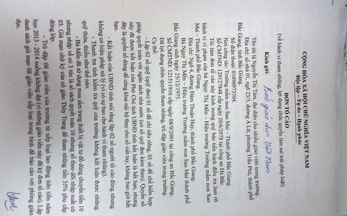 Đơn thư tố cáo của giáo viên trường Mầm non Sao Mai gửi Báo điện tử Giáo dục Việt Nam.