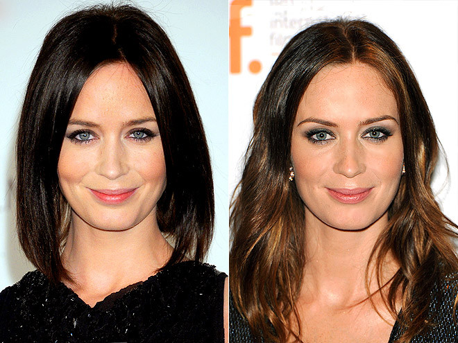 Khuôn mặt xinh xắn của Emily Blunt lại rất hợp với kiểu rẽ ngôi giữa và dù uốn xoăn nhẹ hay duỗi thẳng, trông cô vẫn thật xinh đẹp
