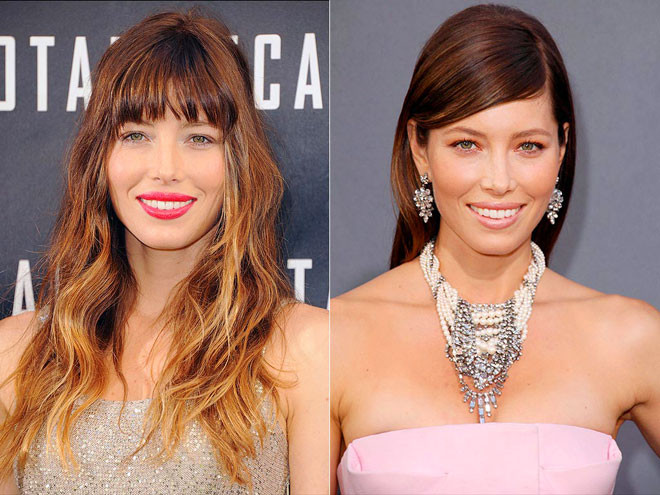 Jessica Biel có vẻ hợp với kiểu tóc thẳng và mái lệch hơn là tóc xoăn rối và mái bằng