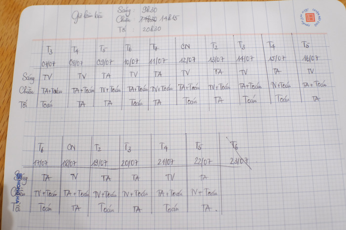 Thời gian biểu ôn tập ở nhà của Tùng. Ảnh: Đình Cảnh Thời gian biểu ôn tập ở nhà của Tùng. Ảnh: Đình Cảnh