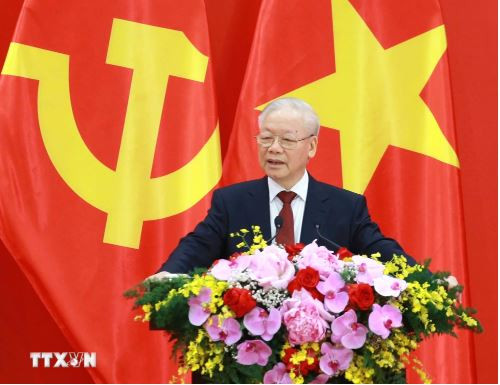 Tổng Bí thư Nguyễn Phú Trọng phát biểu tại buổi gặp gỡ nhân sỹ hữu nghị và thế hệ trẻ Việt Nam-Trung Quốc. (Ảnh: Phương Hoa/TTXVN) tong bi thu Nguyen Phu Trong.JPG