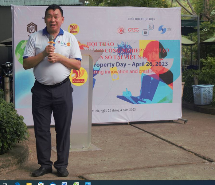 ông Trần Lê Hồng - Phó Cục trưởng Cục Sở hữu Trí tuệ phát biểu tại sự kiện. Ảnh: NTCC