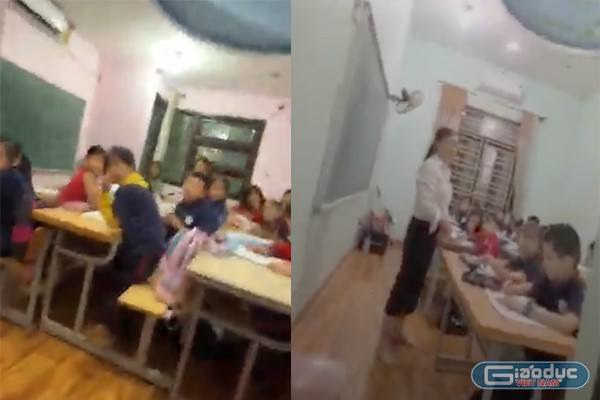 Học sinh chen chúc trong các lớp học thêm tại nhà dân. Ảnh: Mạnh Đoàn gdvn-day-them-cua-truong-tieu-hoc-nam-hong12-278.jpg