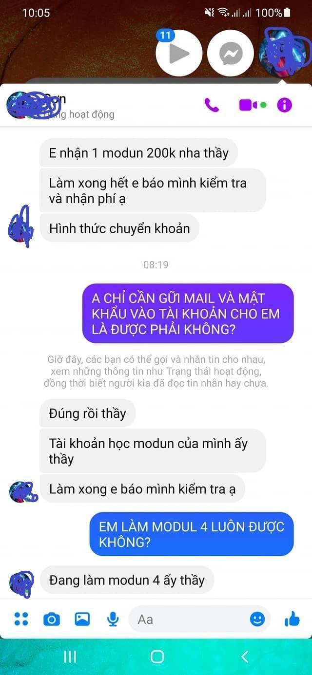 Giá học hộ mỗi mô đun từ 200.000 đến 600.000 đồng. (Ảnh do tác giả cung cấp) Giá học hộ mỗi mô đun từ 200.000 đến 600.000 đồng. (Ảnh do tác giả cung cấp)