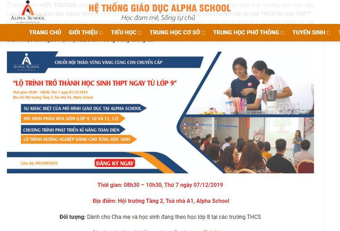 Ảnh chụp màn hình thông báo tuyển sinh trung học phổ thông "hệ 4 năm", bắt đầu từ lớp 9 của Hệ thống Giáo dục Alpha với Trường THCS & THPT Phạm Văn Đồng. Ảnh chụp màn hình thông báo tuyển sinh trung học phổ thông "hệ 4 năm", bắt đầu từ lớp 9 của Hệ thống Giáo dục Alpha với Trường THCS & THPT Phạm Văn Đồng.