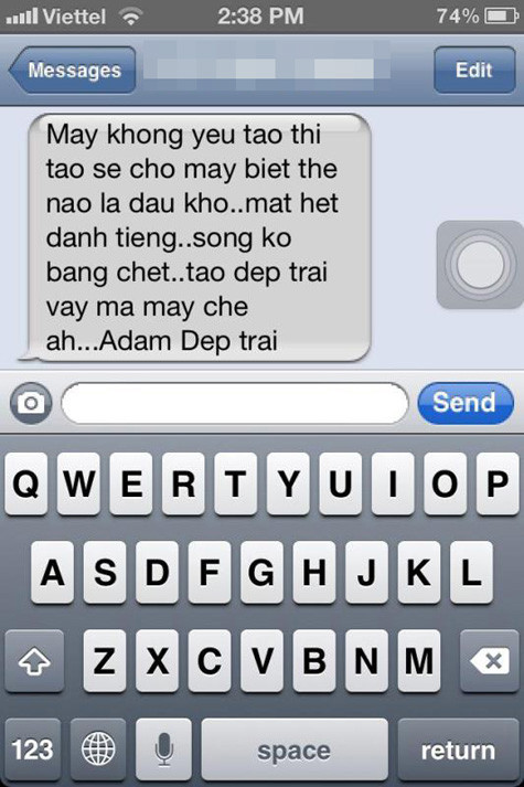 Tin nhắn đòi...yêu và hăm dọa của "Adam Đẹp trai" gửi Cao Thái Sơn.
