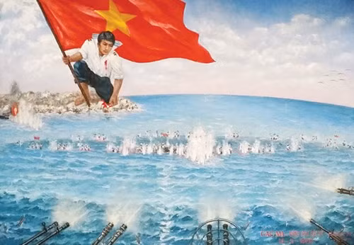Bức tranh Vòng tròn bất tử của họa sĩ Bùi Lệ Trang tái hiện khoảnh khắc máu nhuốm màu cờ của các chiến sĩ Hải quân Nhân dân Việt Nam quyết tử giữ đảo trong cuộc chiến chống Trung Quốc xâm lược Gạc Ma năm 1988 khi họ tay không tấc sắt.