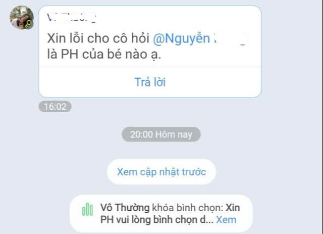 Tin nhắn cô H. hỏi phụ huynh không đồng ý là phụ huynh của bé nào (ảnh: Bạn đọc cung cấp) tinnhan43chuongduongc-330.jpg