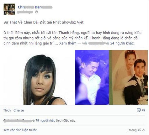 Dòng trạng thái tố Thanh Hằng giật chồng