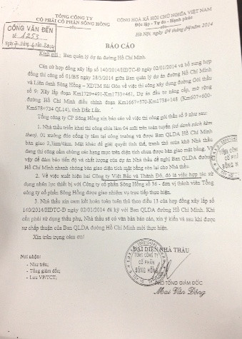 Báo cáo &quot;thiếu trung thực&quot; của Tổng công ty CP Sông Hồng về dự án đường Hồ Chí Minh.