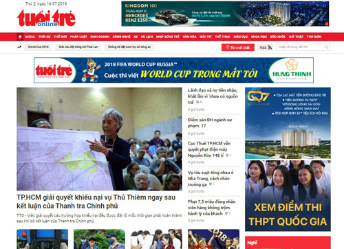 Giao diện Báo Tuổi Trẻ Online. (Ảnh chụp màn hình).