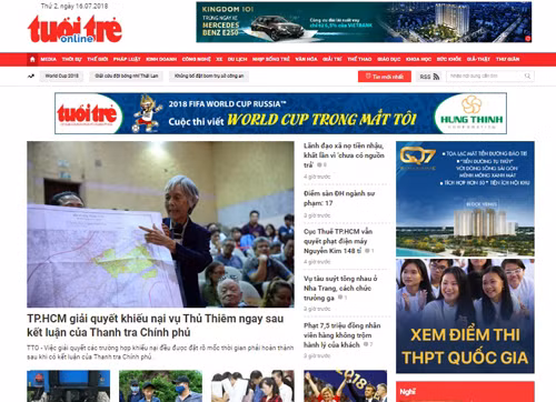 Giao diện Báo Tuổi Trẻ Online. (Ảnh chụp màn hình).