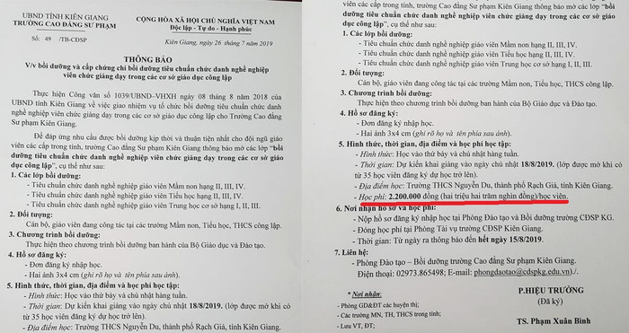 Thông báo số 49/TB-CĐSP. (Ảnh: H.Đ) Thông báo số 49/TB-CĐSP. (Ảnh: H.Đ)