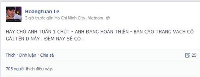 Những dòng status sau đó ông bầu Hoàng Tuấn chia sẻ đang tìm cáo trạng để vạch tội cô gái D Những dòng status sau đó ông bầu Hoàng Tuấn chia sẻ đang tìm cáo trạng để vạch tội cô gái D