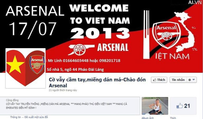 Dân mạng lập page để chào đón đội tuyển Arsenal Dân mạng lập page để chào đón đội tuyển Arsenal