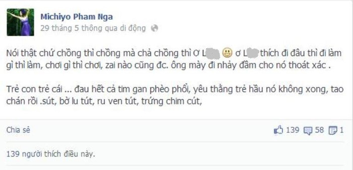 Những dòng tâm trạng của Michiyo Phạm Ngà ngày 29.5 trên trang cá nhân