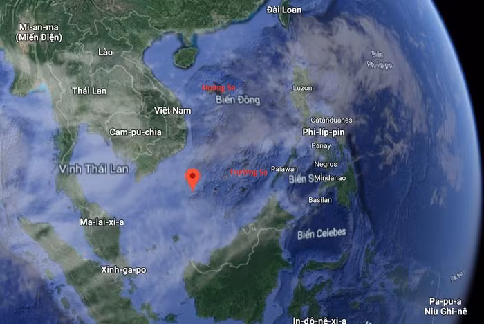 Vị trí bãi ngầm Tư Chính (đánh dấu màu đỏ), ảnh chụp màn hình Google Maps.