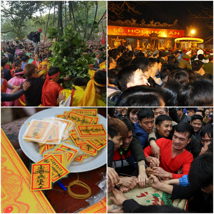 Đầu xuân không thiếu cảnh chen lấn, cướp giật ở các lễ hội. (Ảnh tổng hợp từ TTXVN, VTV) Đầu xuân không thiếu cảnh chen lấn, cướp giật ở các lễ hội. (Ảnh tổng hợp từ TTXVN, VTV)