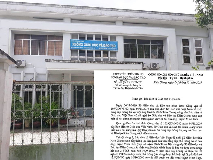Phòng Giáo dục và Đào tạo huyện Vĩnh Thuận và công văn Sở Giáo dục Kiên Giang gửi đến Báo điện tử Giáo dục Việt Nam (ảnh nhỏ). (Ảnh: H.L)