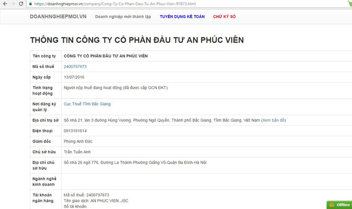 Công ty An Phúc Viên mới thành lập tháng 7/2016 nhưng vị đại diện chủ đầu tư không biết thông tin này.